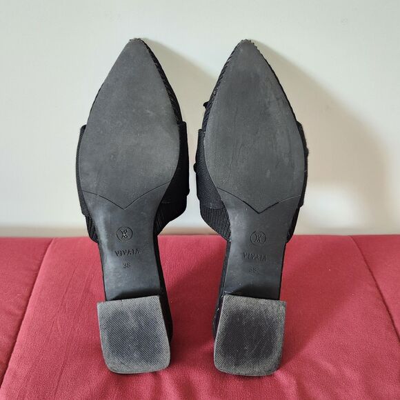 VIVAIA Yaffa Pointed Toe Knot Mules Size 38 (US 7.5) Eco Knit Black Fancy Party - Picture 9 of 10